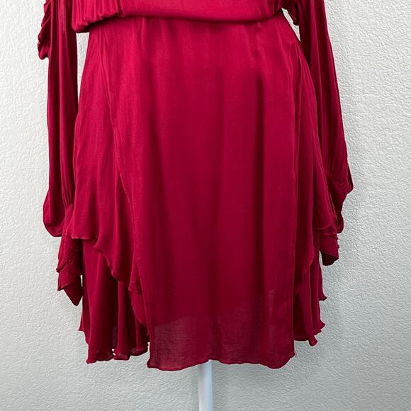 IRO Wine Hanie Cold Shoulder Long Sleeve Cutout Backless Ruffle Mini Dress S/36 - Picture 9 of 16
